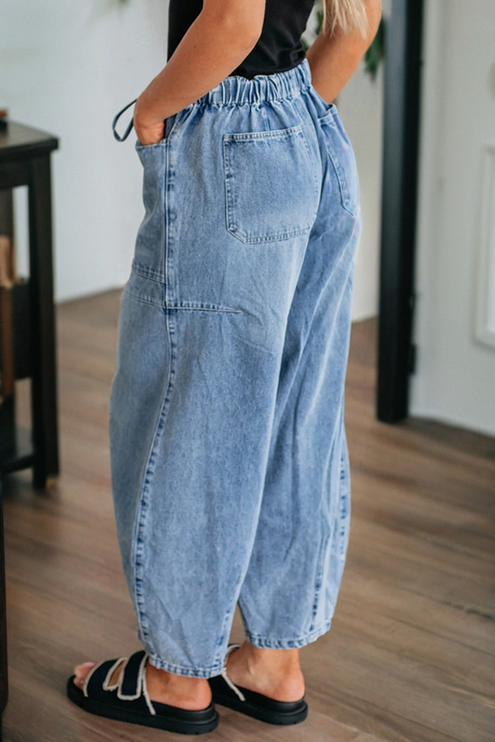 Barrel Drawstring Patch Pocket Myosotis Large Jeans