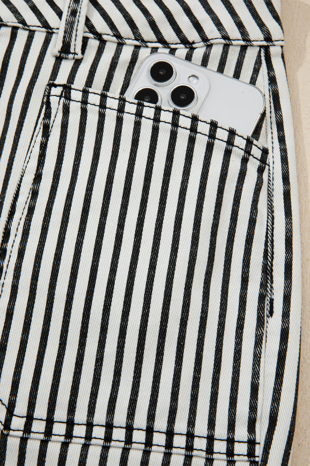 High Waist Patch Pocket Stripe Shift Jeans