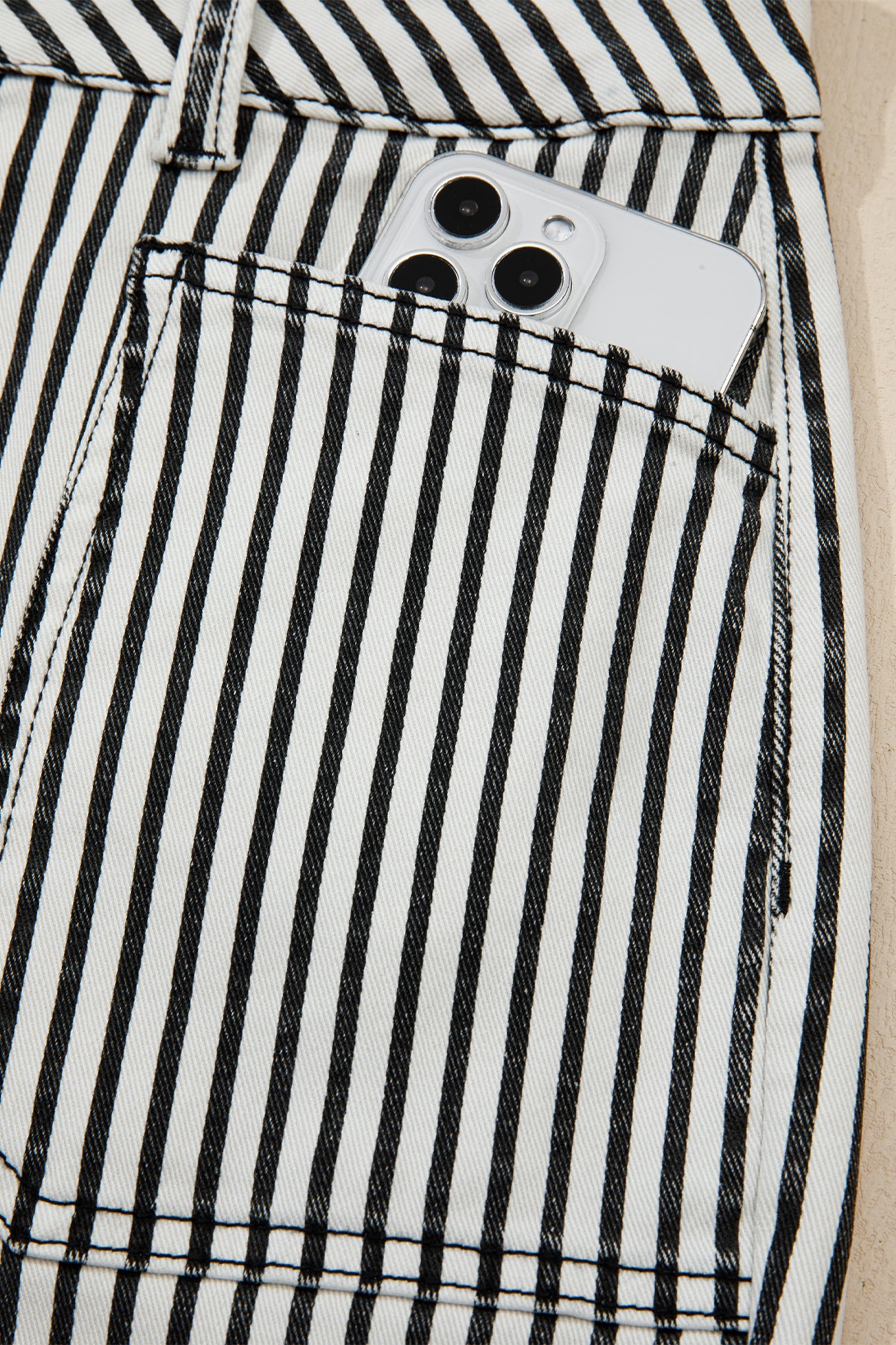 High Waist Patch Pocket Stripe Shift Jeans