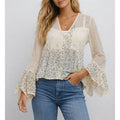 Boho Flared Sleeves V Neck Button Front Blouse