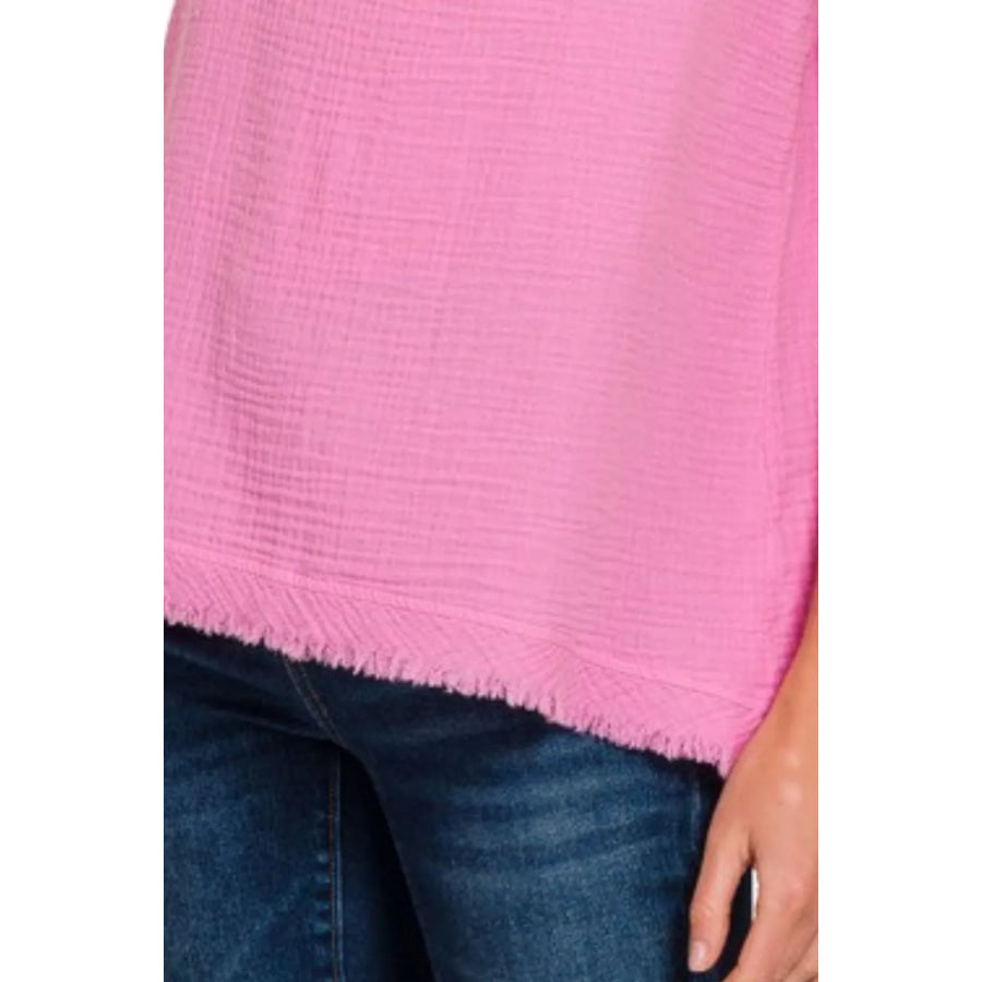 Soft Double Gauze Raw Edge V Neck Tank