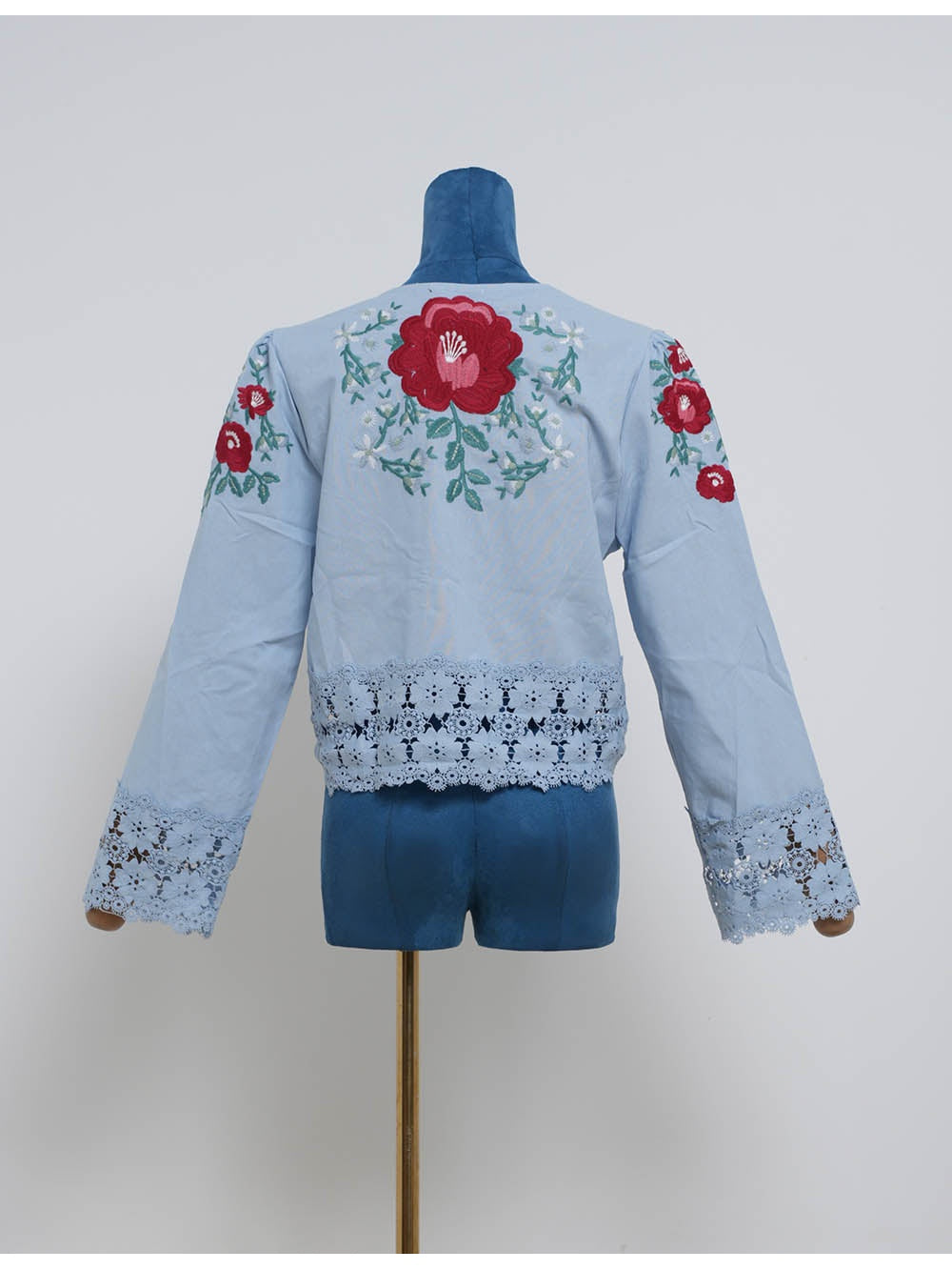 Boho Embroidery Lace Hem Blouse