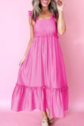 Bonbon Solid Color Ruffle Trim High Waist Sleeveless Maxi