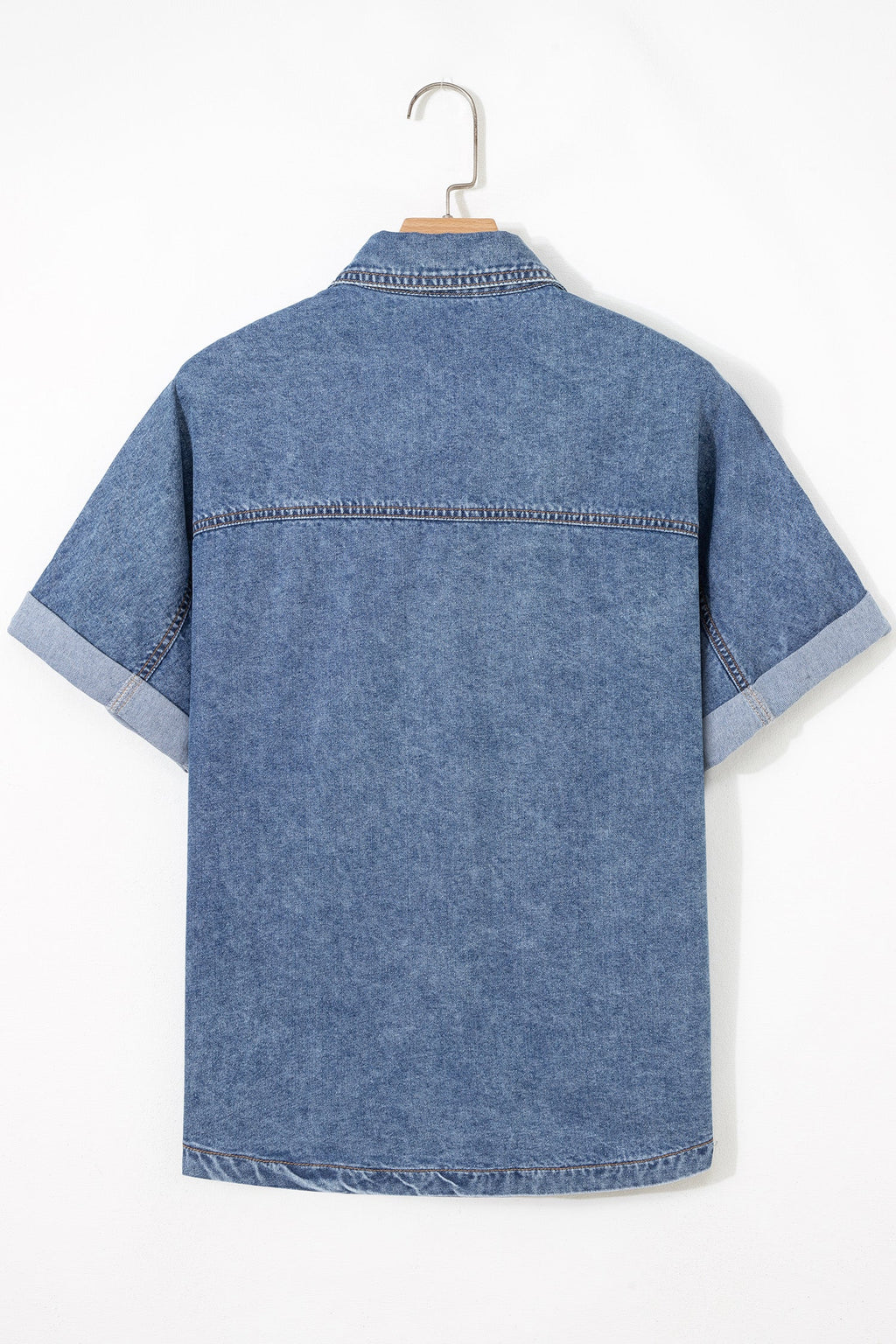 Ashleigh Blue Button Flap Pocket Cuffed Short Sleeve Denim Shirt