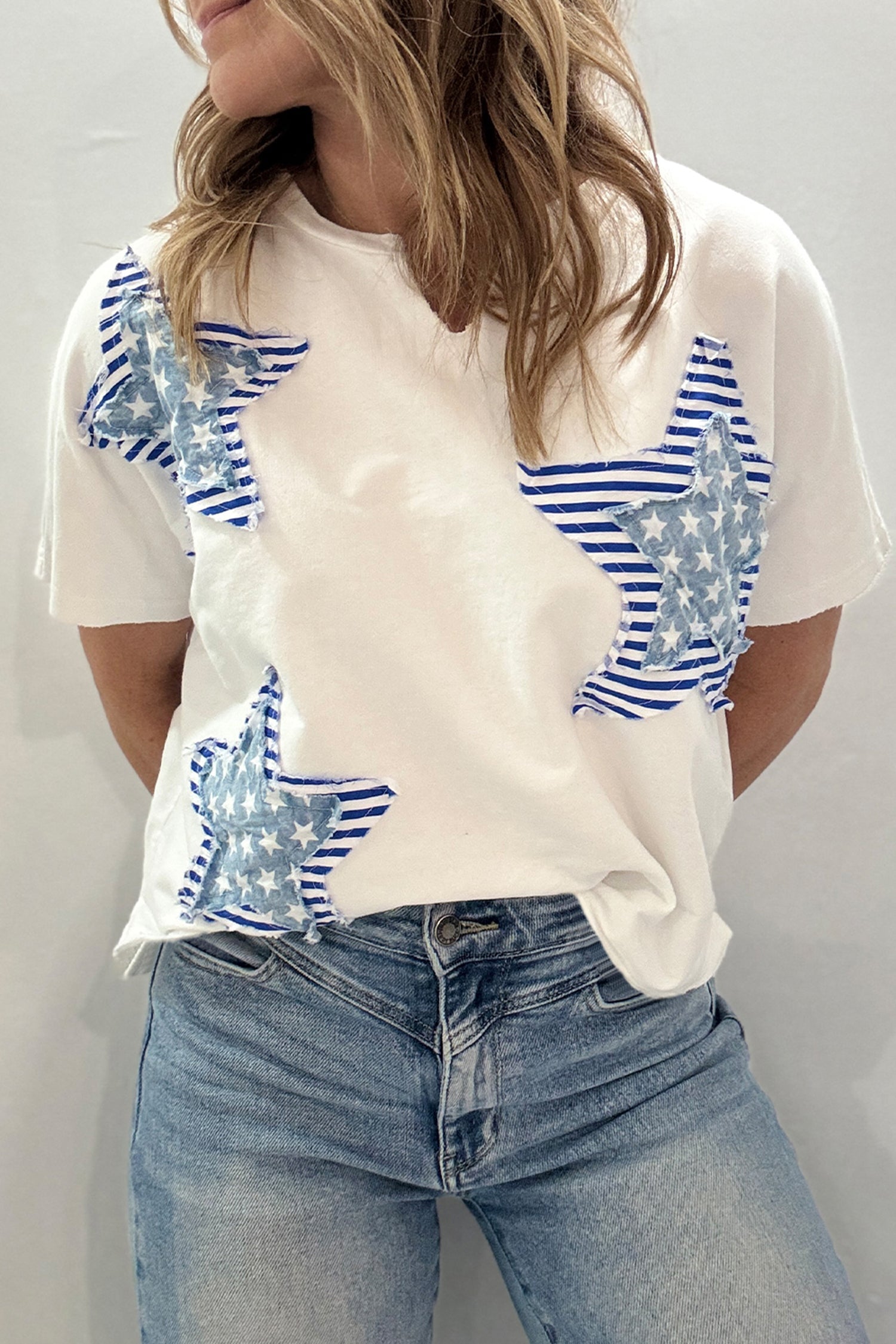Casual Patriot Star Patched Notched Tee