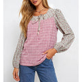 Boho Checked Front Long Sleeves Blouse
