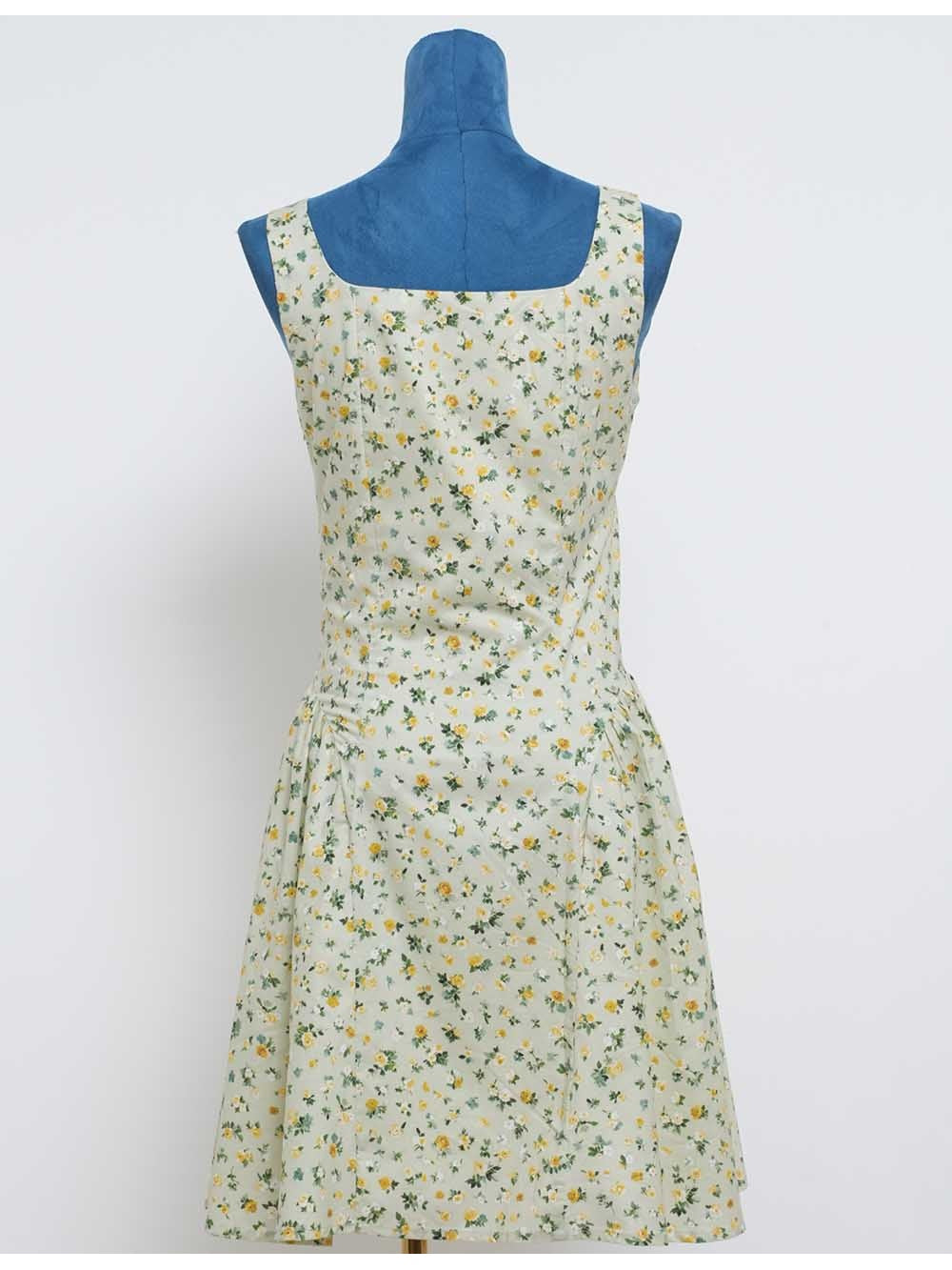 Romantic Square Neck Button Wide Strap Mini Dress