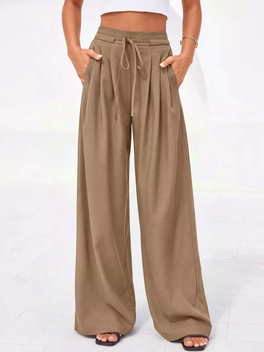 Full Size High Waisted Wide Leg Pleated Pants Plus Size
