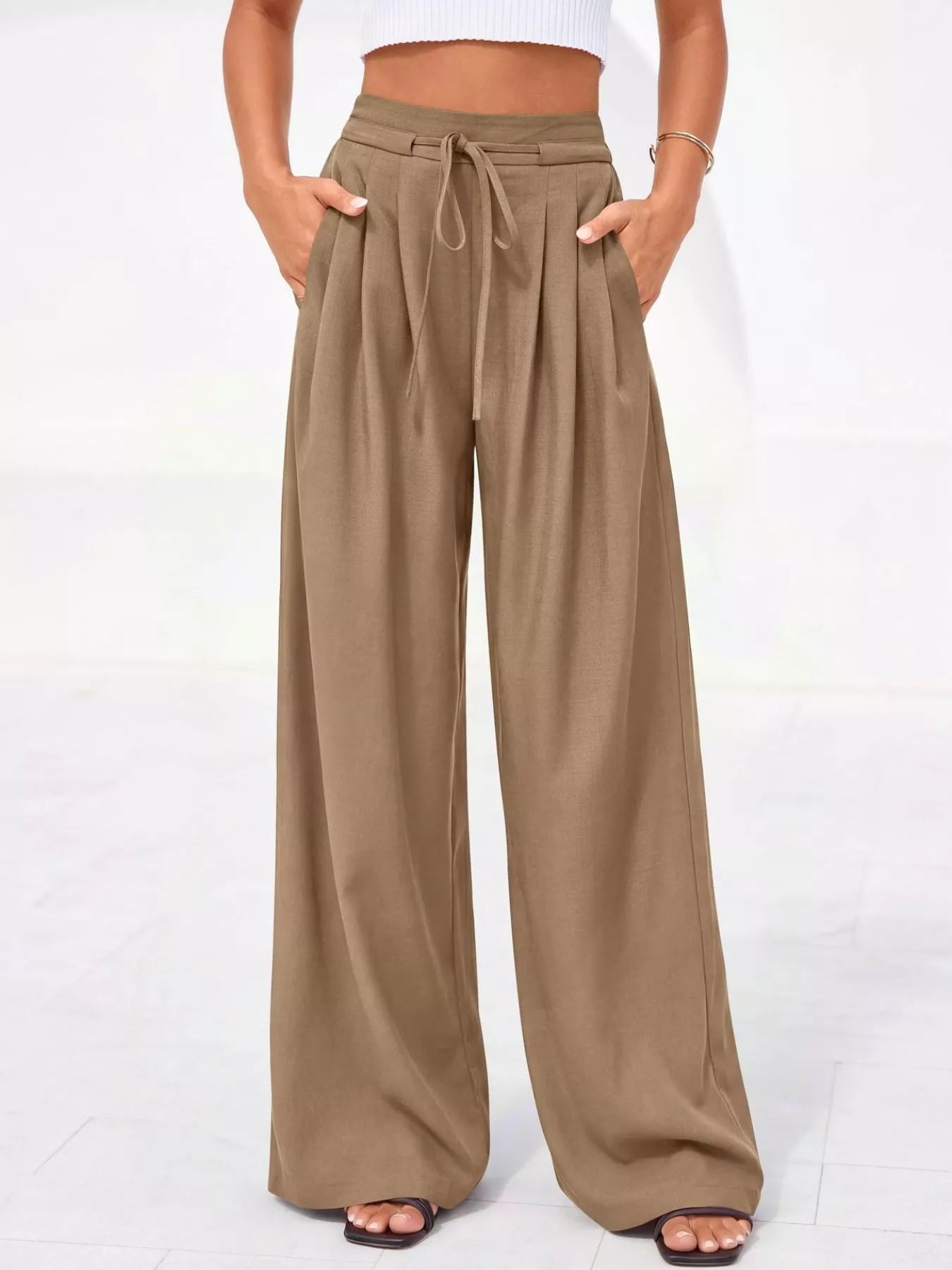 Full Size High Waisted Wide Leg Pleated Pants Plus Size