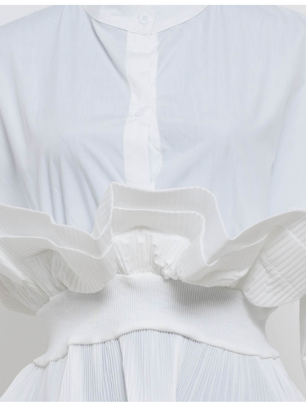 Chic Ruffle Pleated Lantern Sleeves Button Front Blouse
