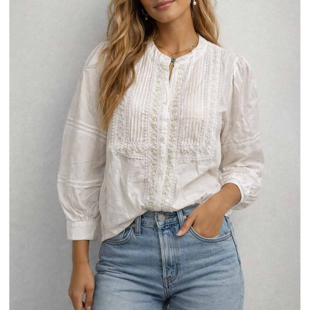Boho Lace Embroidery Long Sleeves Blouse