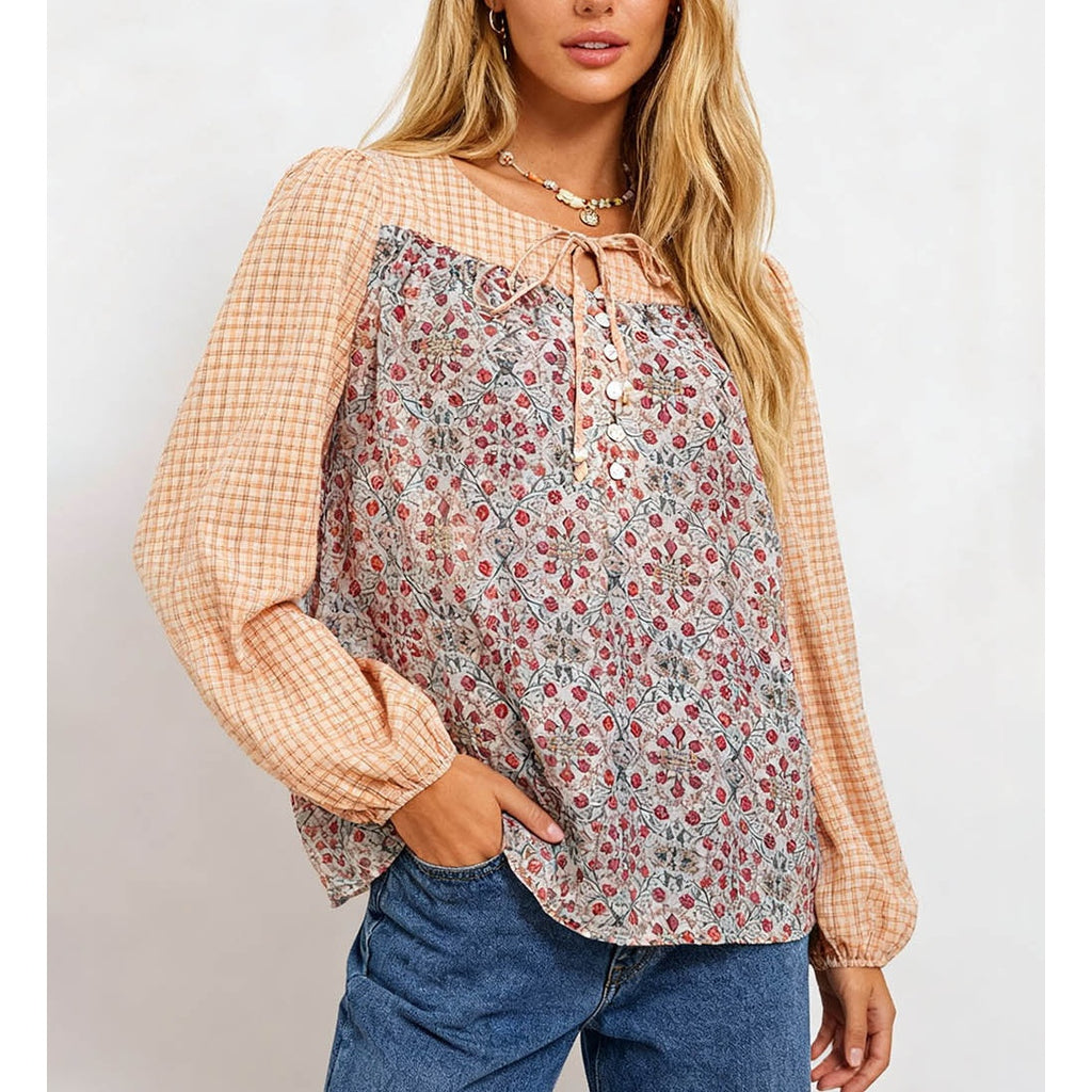 Boho Round Neck Long Sleeves Blouse