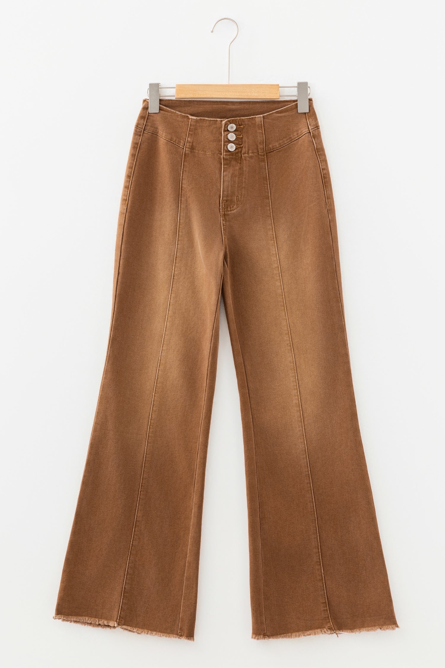 Everyday Flare High Waist Raw Hem Button Jeans