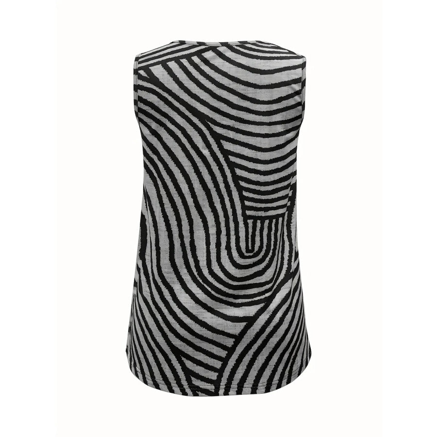 Sleeveless Zebra Button Up Tank Top