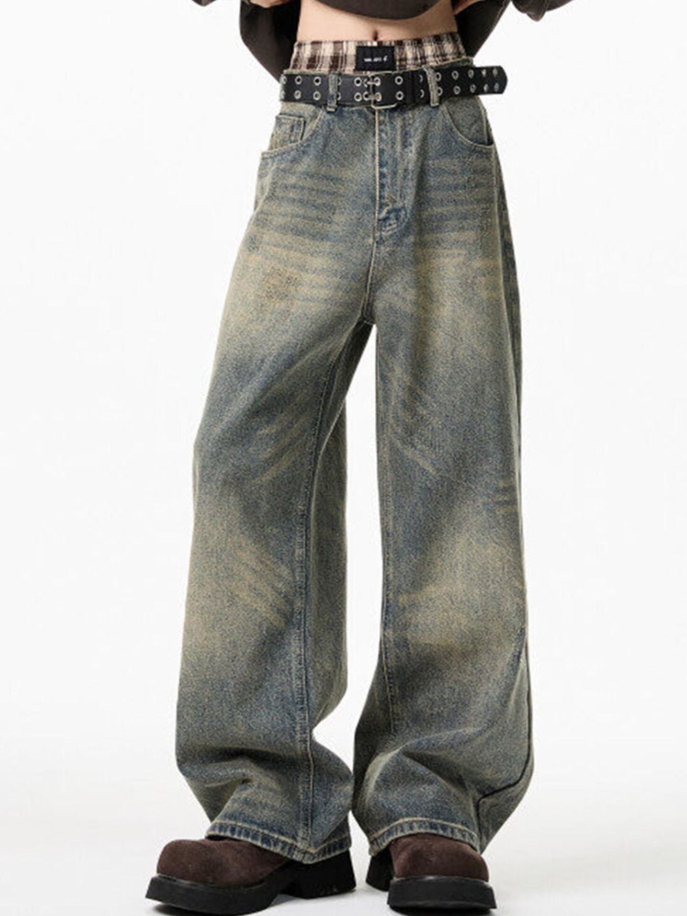 Men's Full Size Wash Wide Leg Jeans Plus Size