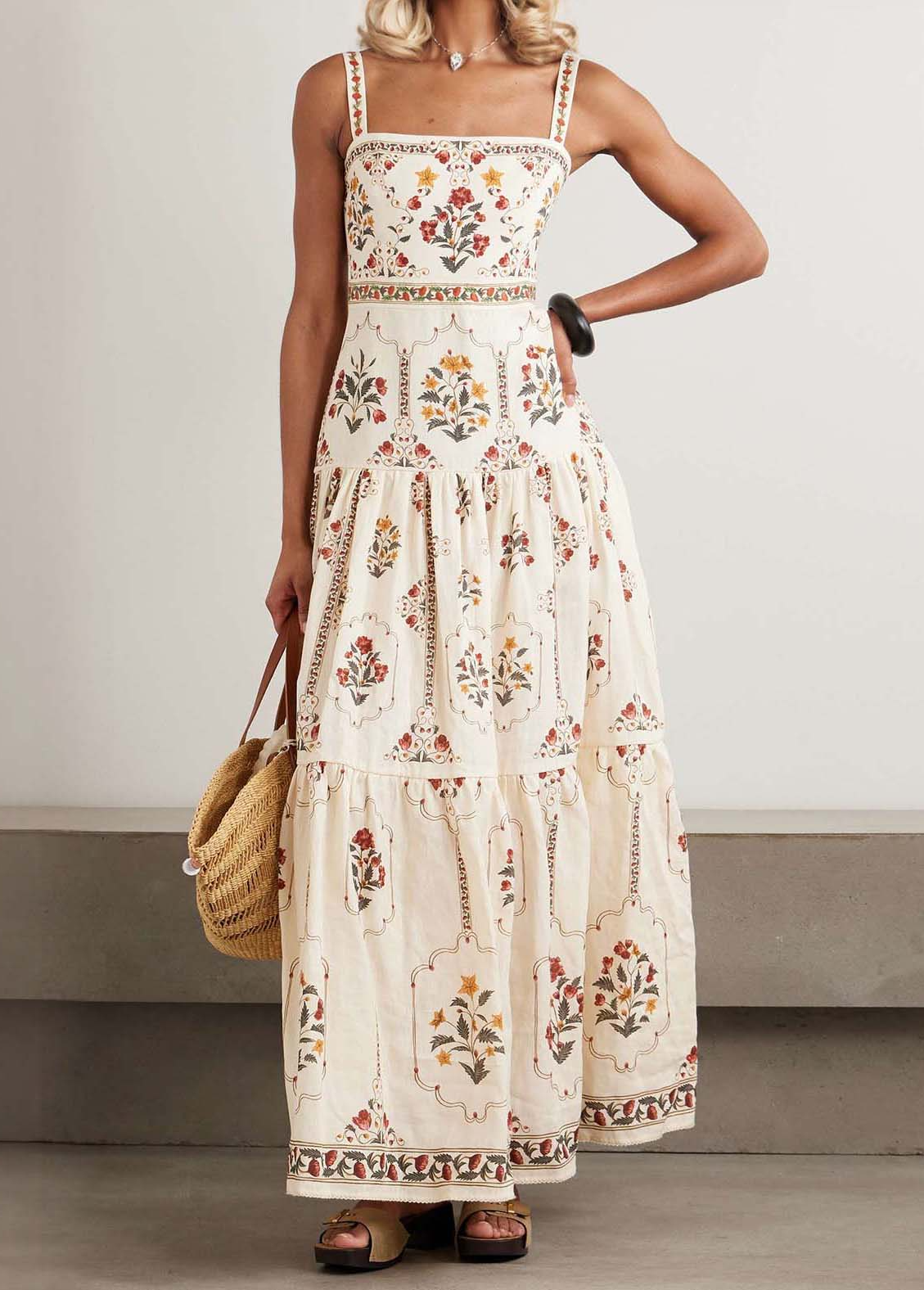Retro Tiered Ruffle Floral Maxi Dress