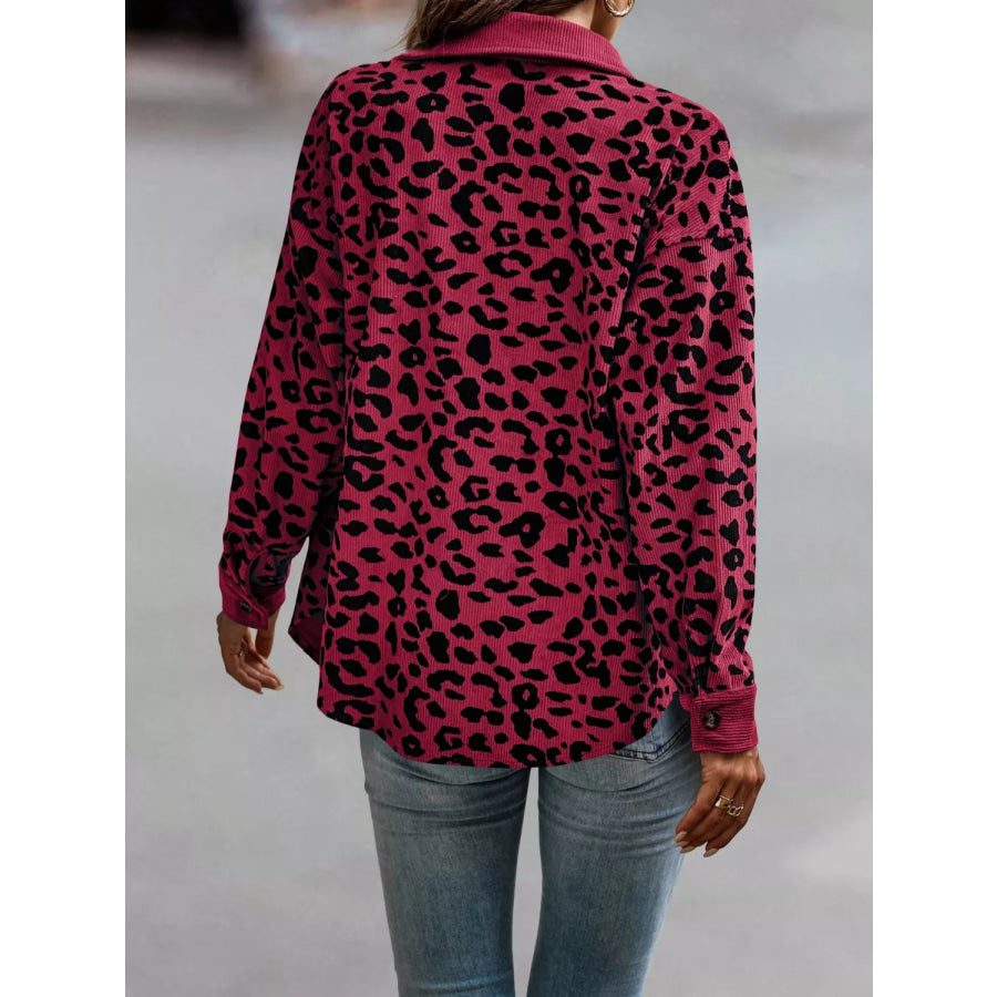 Full Size Leopard Print Button Down Jacket Plus Size