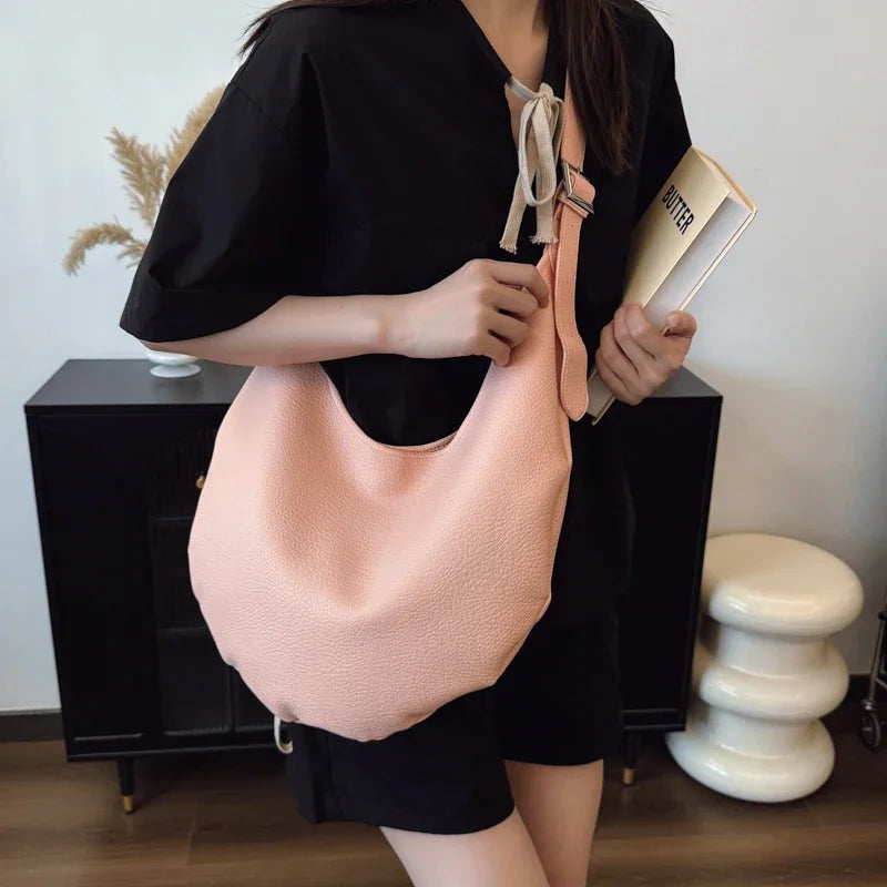Polished Soft Zip-Top Shoulder Bag