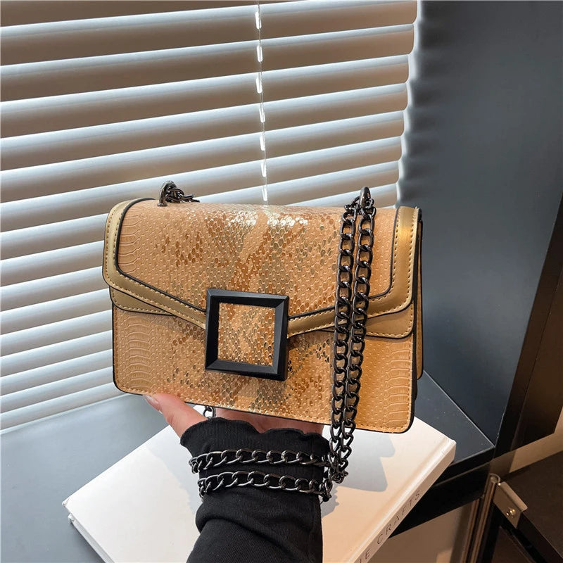 Chain Strap Zip-Top Shoulder Bag