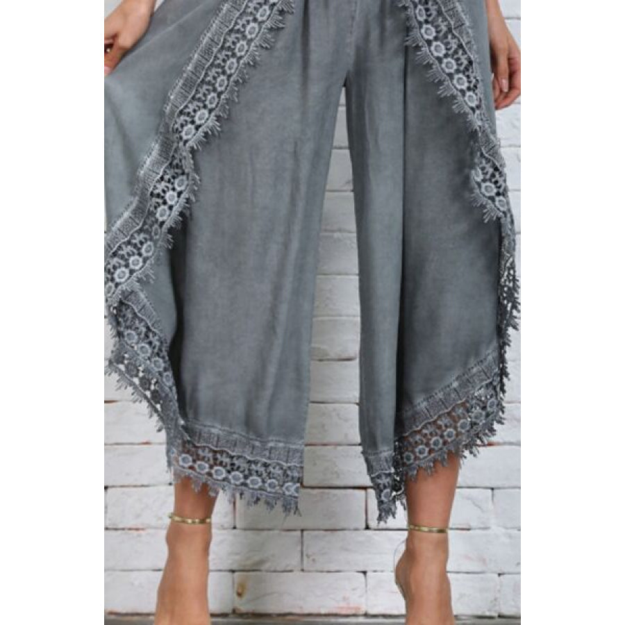 Full Size Lace Detail Wide Leg Pants Plus Size