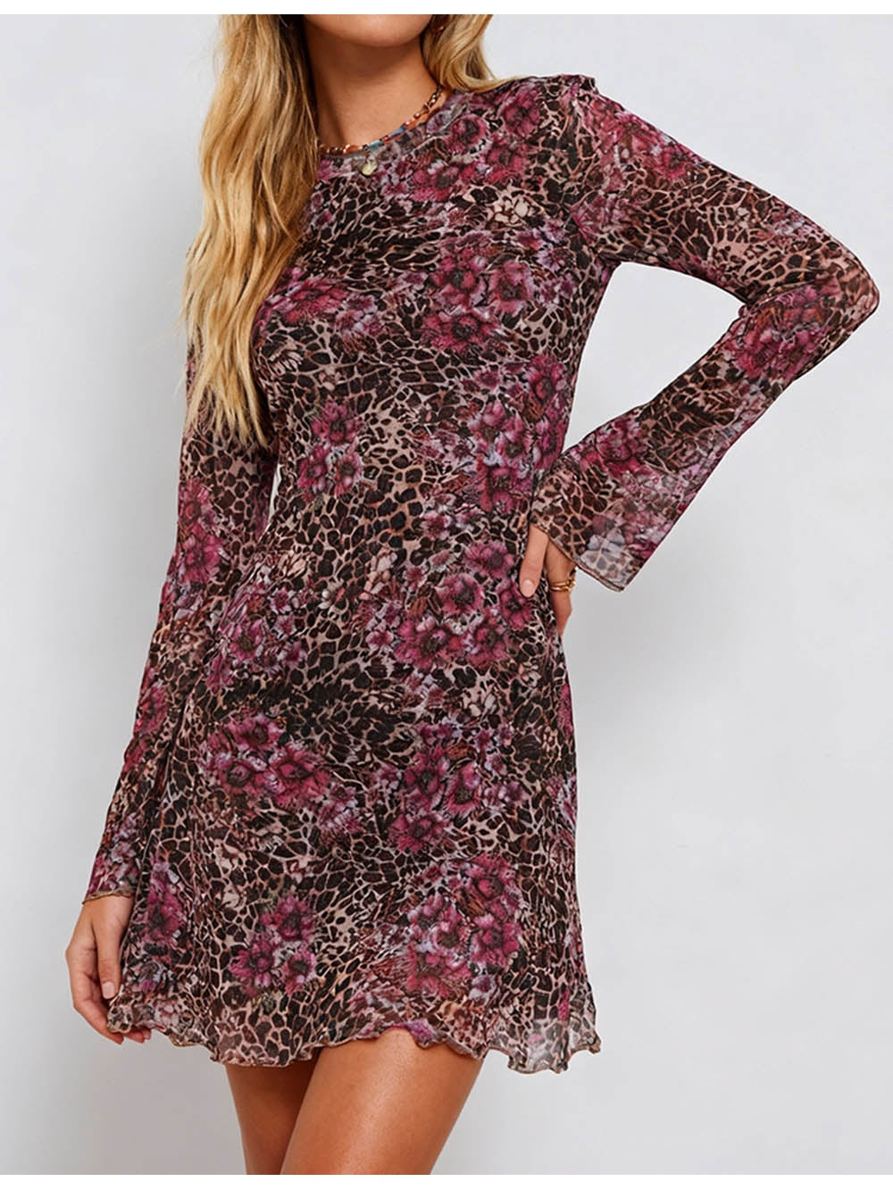 Flared Sleeves Mesh Mini Dress
