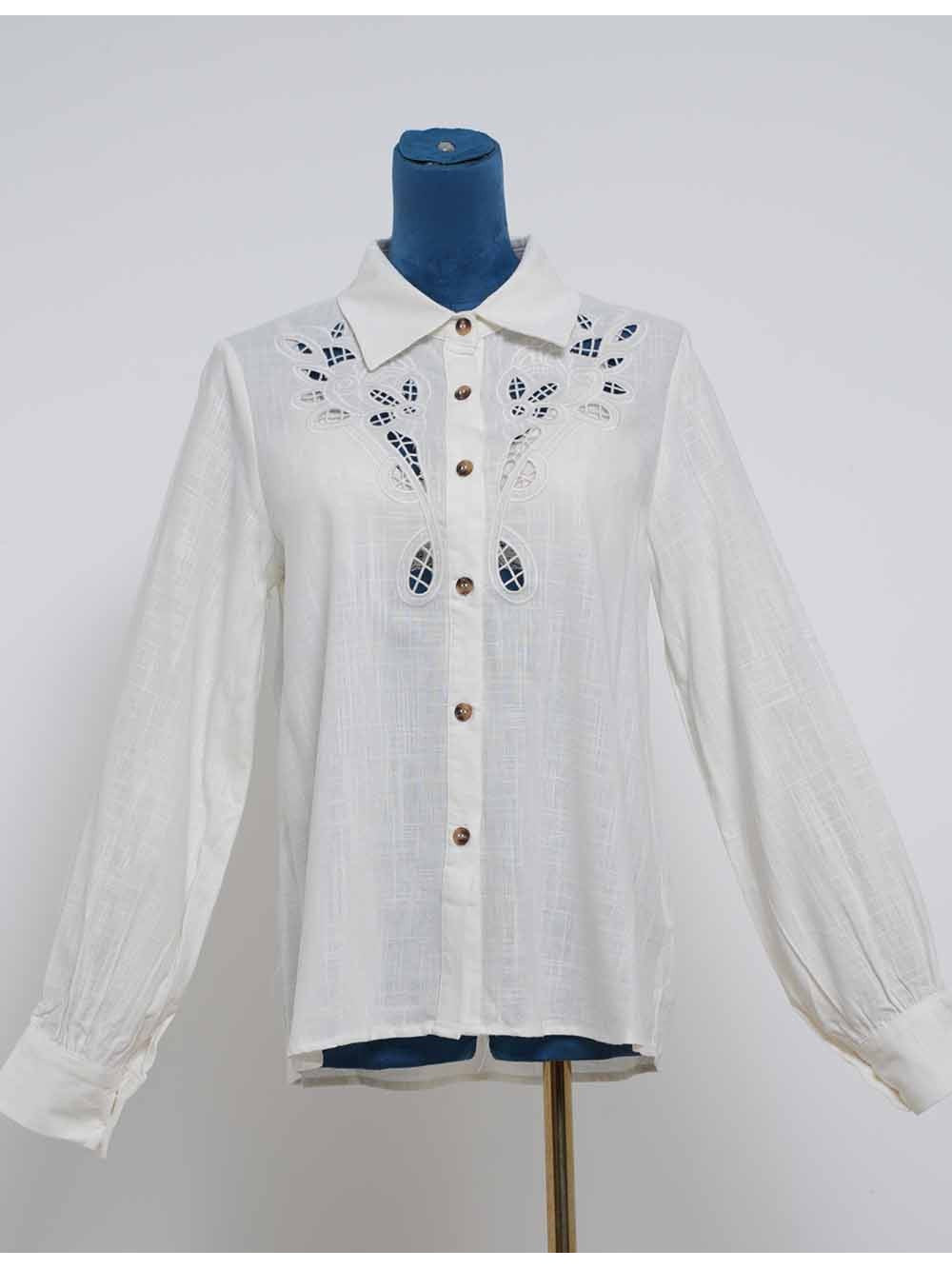 Boho Hollow Out Embroidery Shirt Collar Button Down Blouse