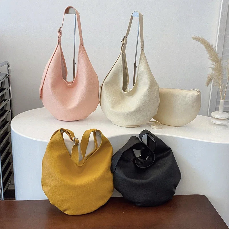 Polished Soft Zip-Top Shoulder Bag