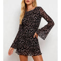 Open Back Flared Sleeves Mesh Mini Dress