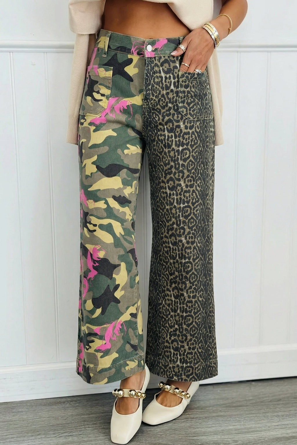 Straight Leg Leopard Print Multicolour Abstract Jeans