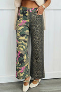 Straight Leg Leopard Print Multicolour Abstract Jeans