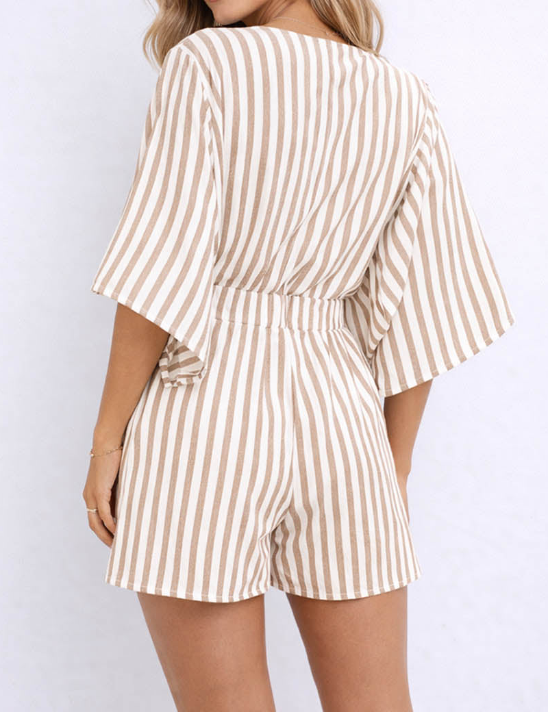 Chic V Neck Knot Kimono Sleeves Romper