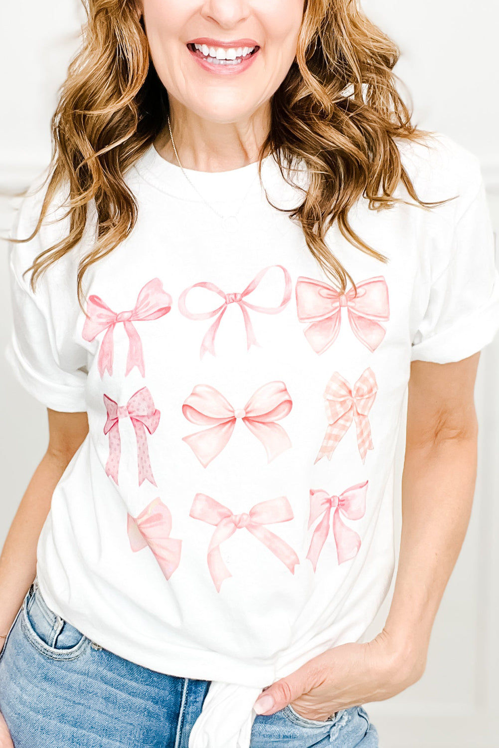White Girly Bowknot Graphic Cotton