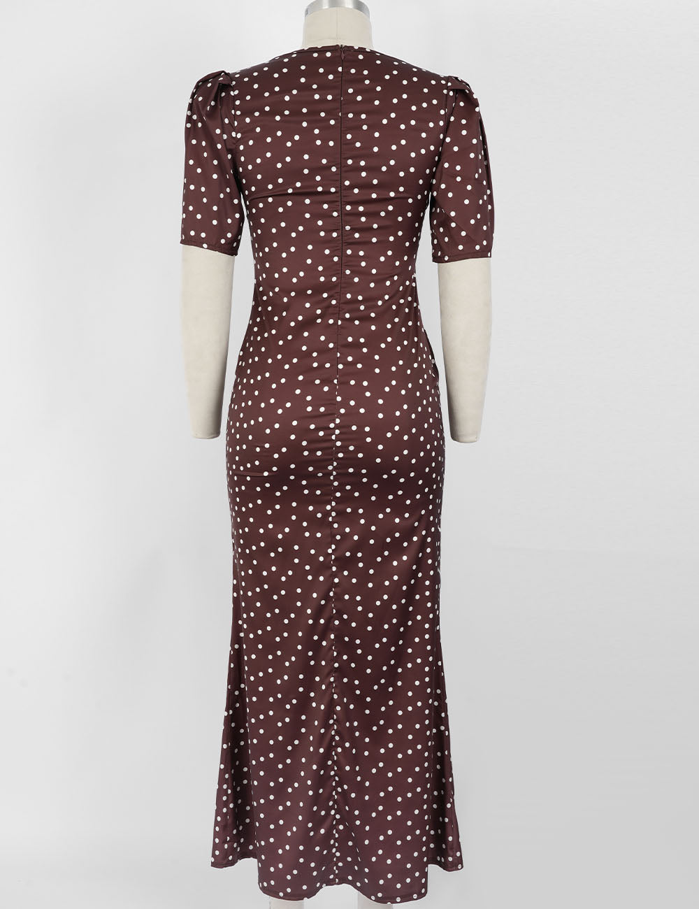 Chic Polka Dot Lace Trim V Neck Short Sleeves Maxi Dress