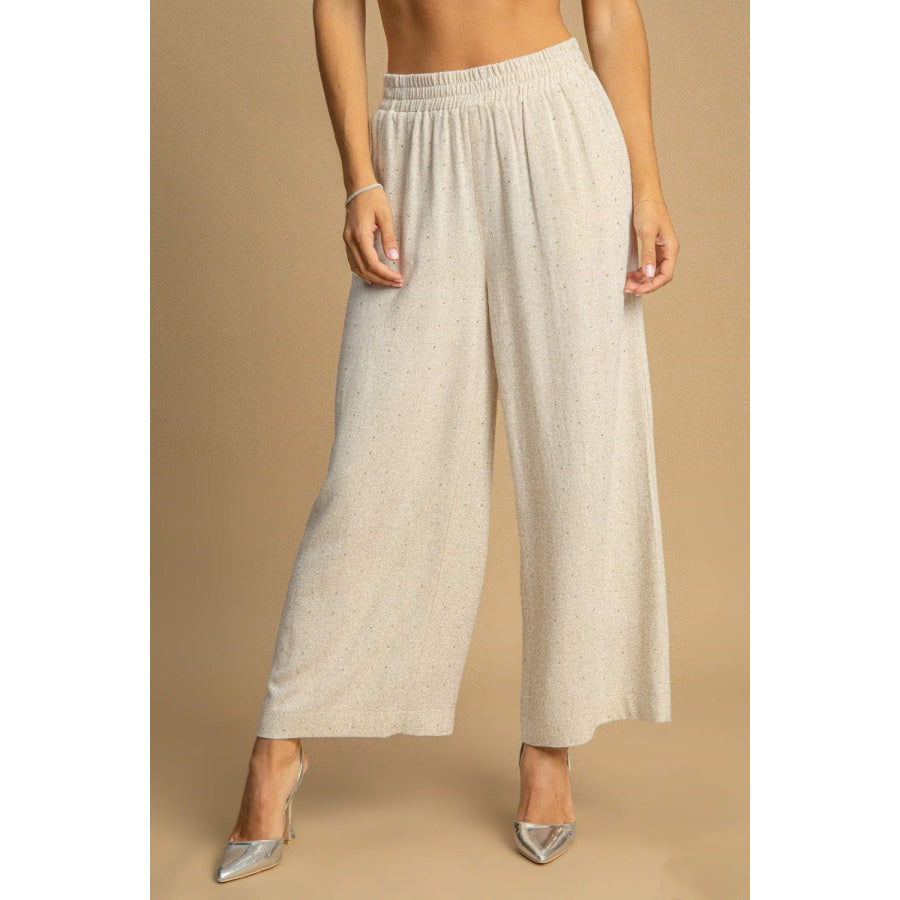 Casual Full Size High Waisted Embellished Linen Pants Plus Size