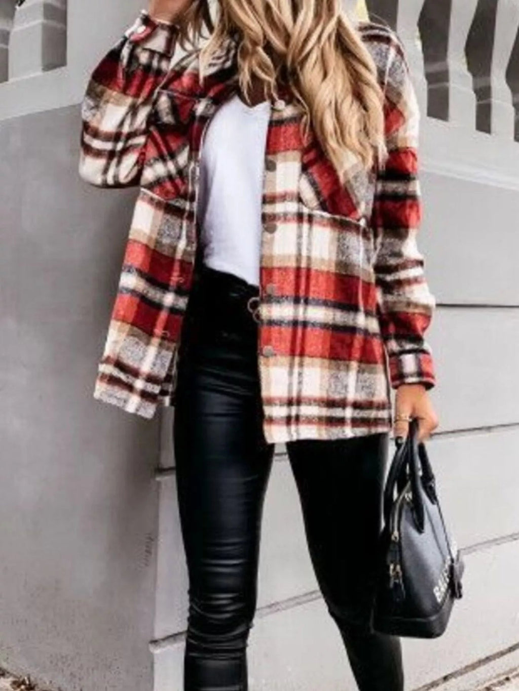 Plaid Button Down Long Sleeve Shacket Jacket