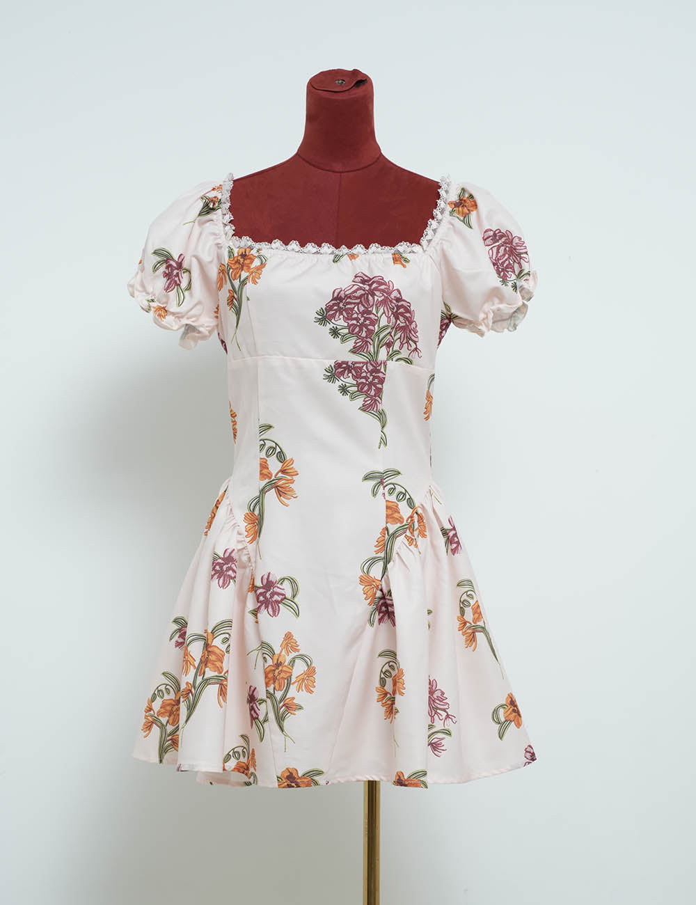 Romantic Square Neck Puff Sleeves Mini Dress