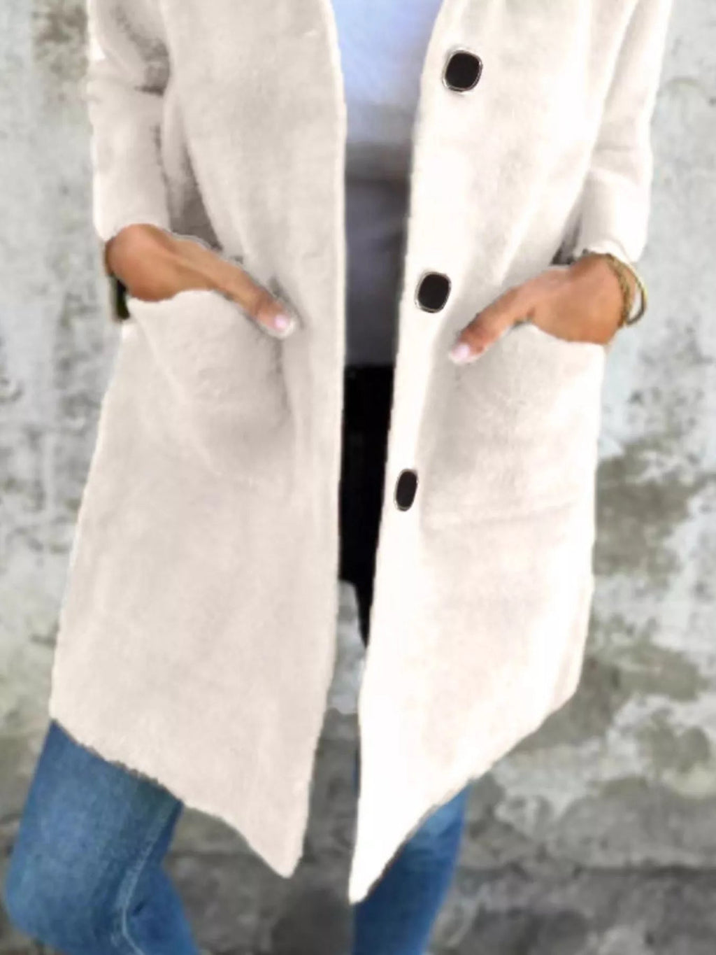 Full Size Button Down Long Sleeve Longline Coat Plus Size Jacket