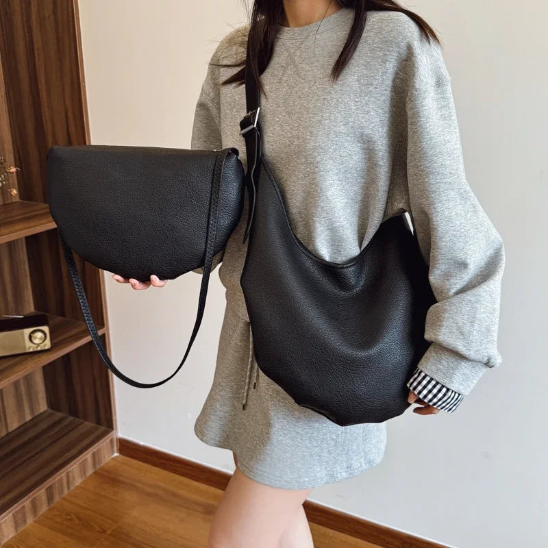 Polished Soft Zip-Top Shoulder Bag