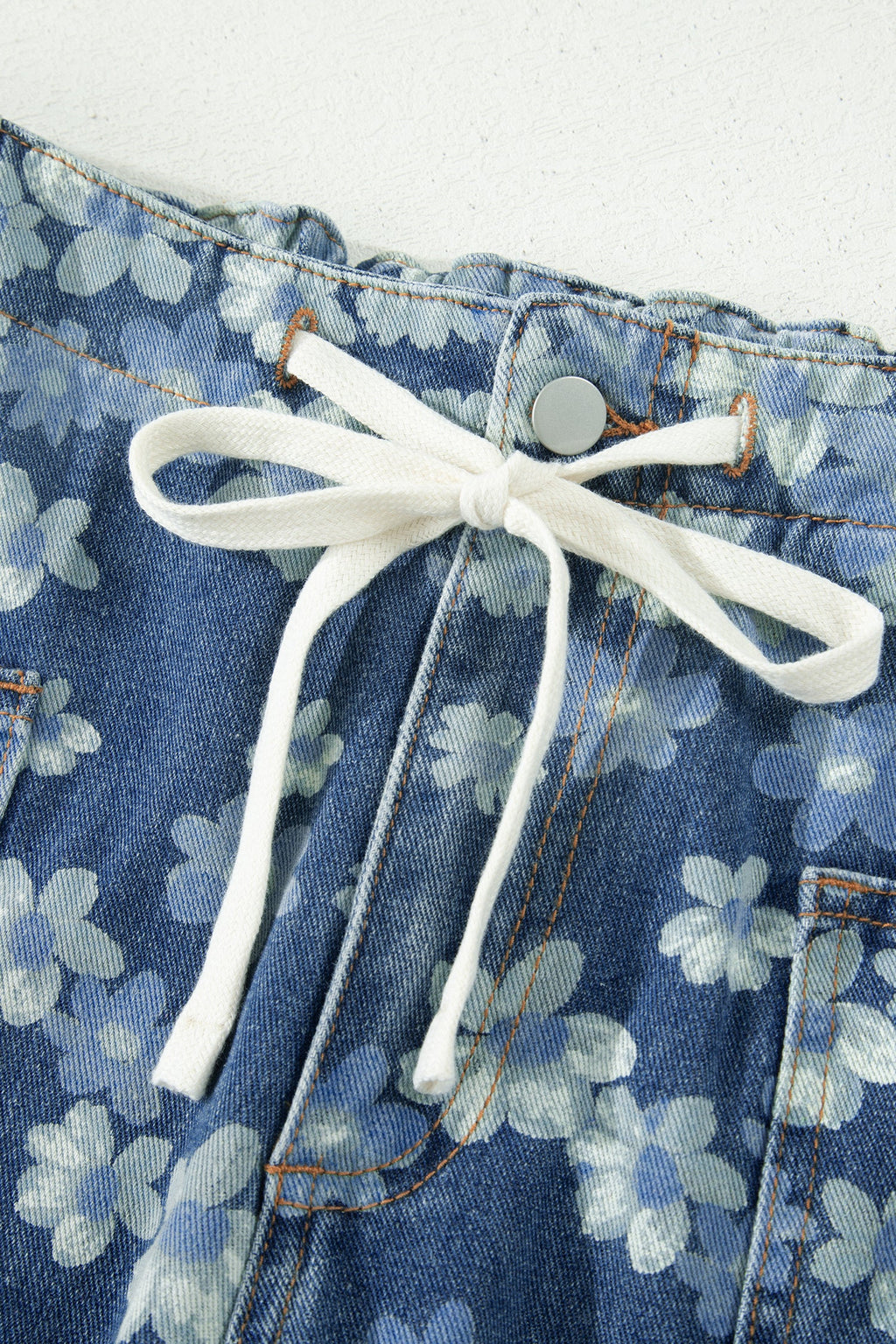 Barrel Drawstring Floral Print Dainty Printed Jeans