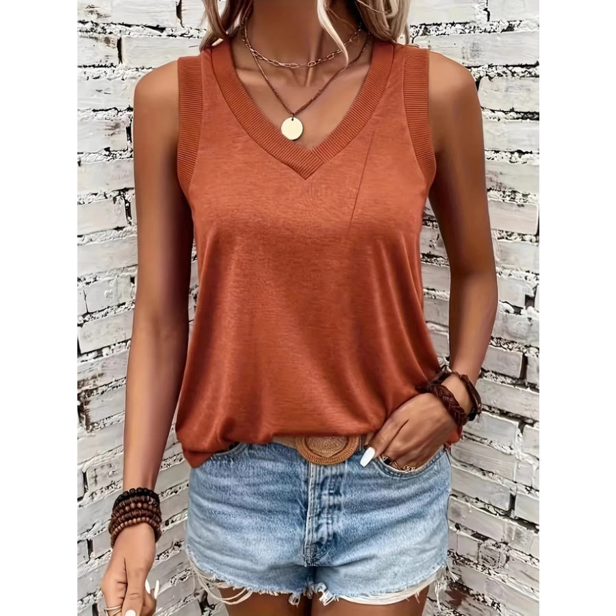 Breathable V Neck Ribbed Band Tank Top