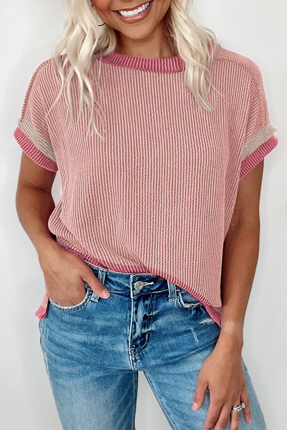 Light Pink Textured Contrast Trim