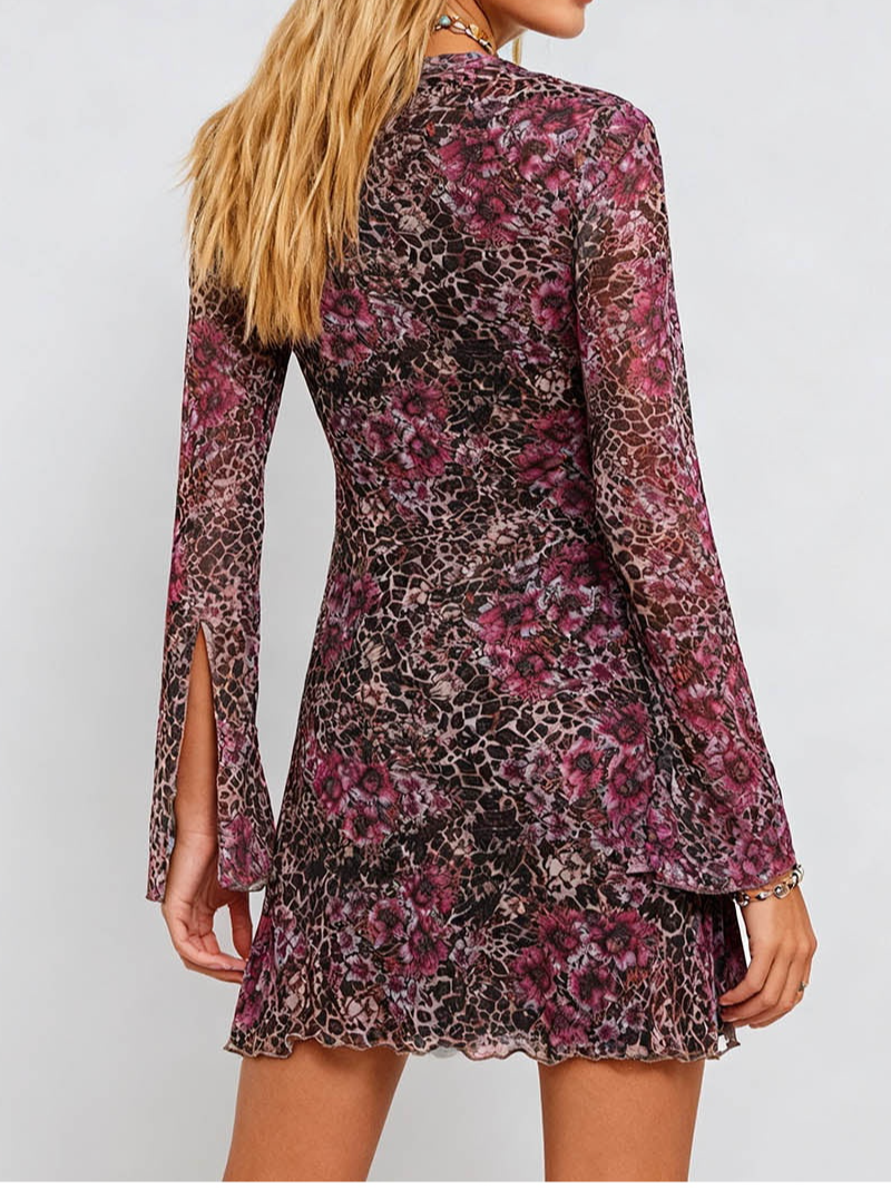 Flared Sleeves Mesh Mini Dress