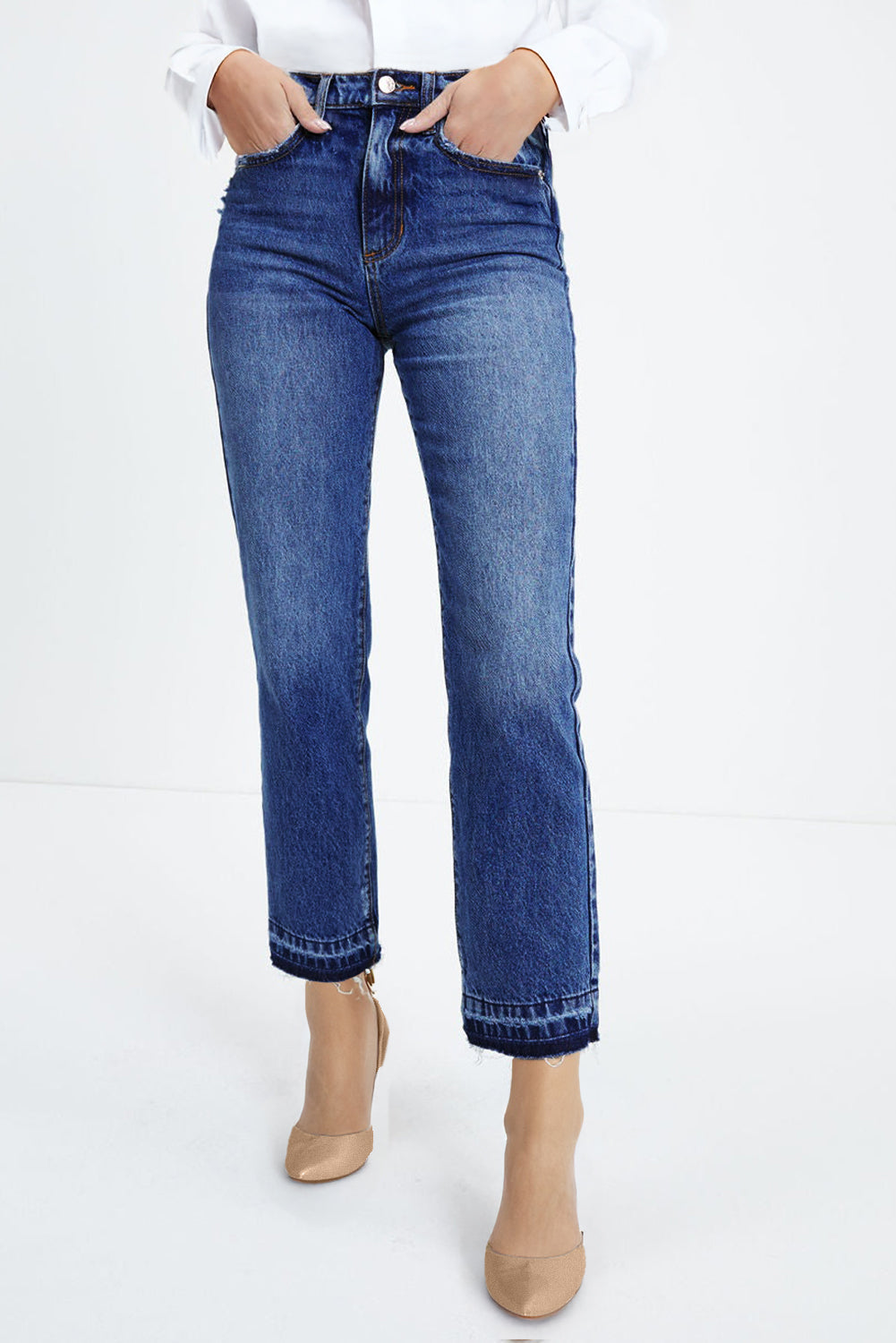 Raw Hem Cropped Whiskered Jeans