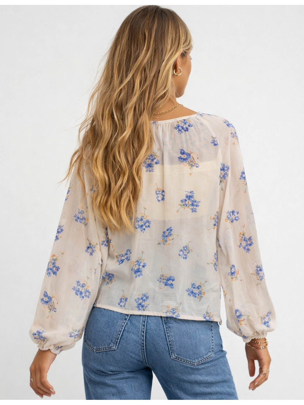 Boho Sheer Chiffon Neck Blouse