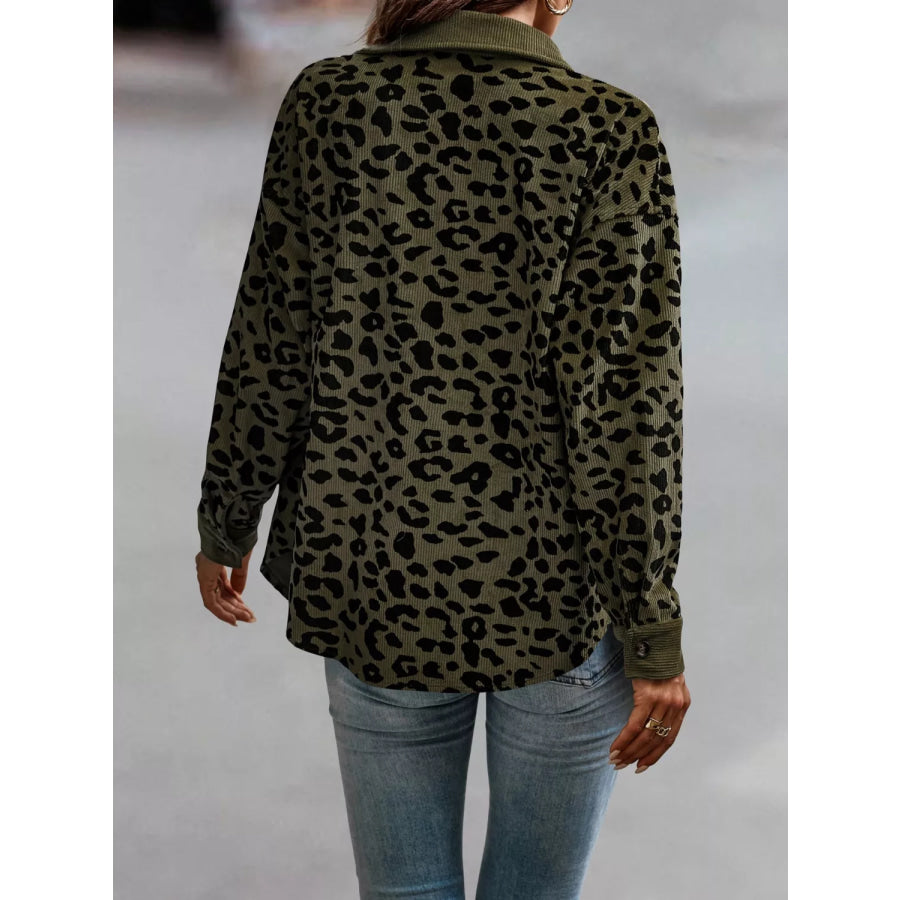 Full Size Leopard Print Button Down Jacket Plus Size