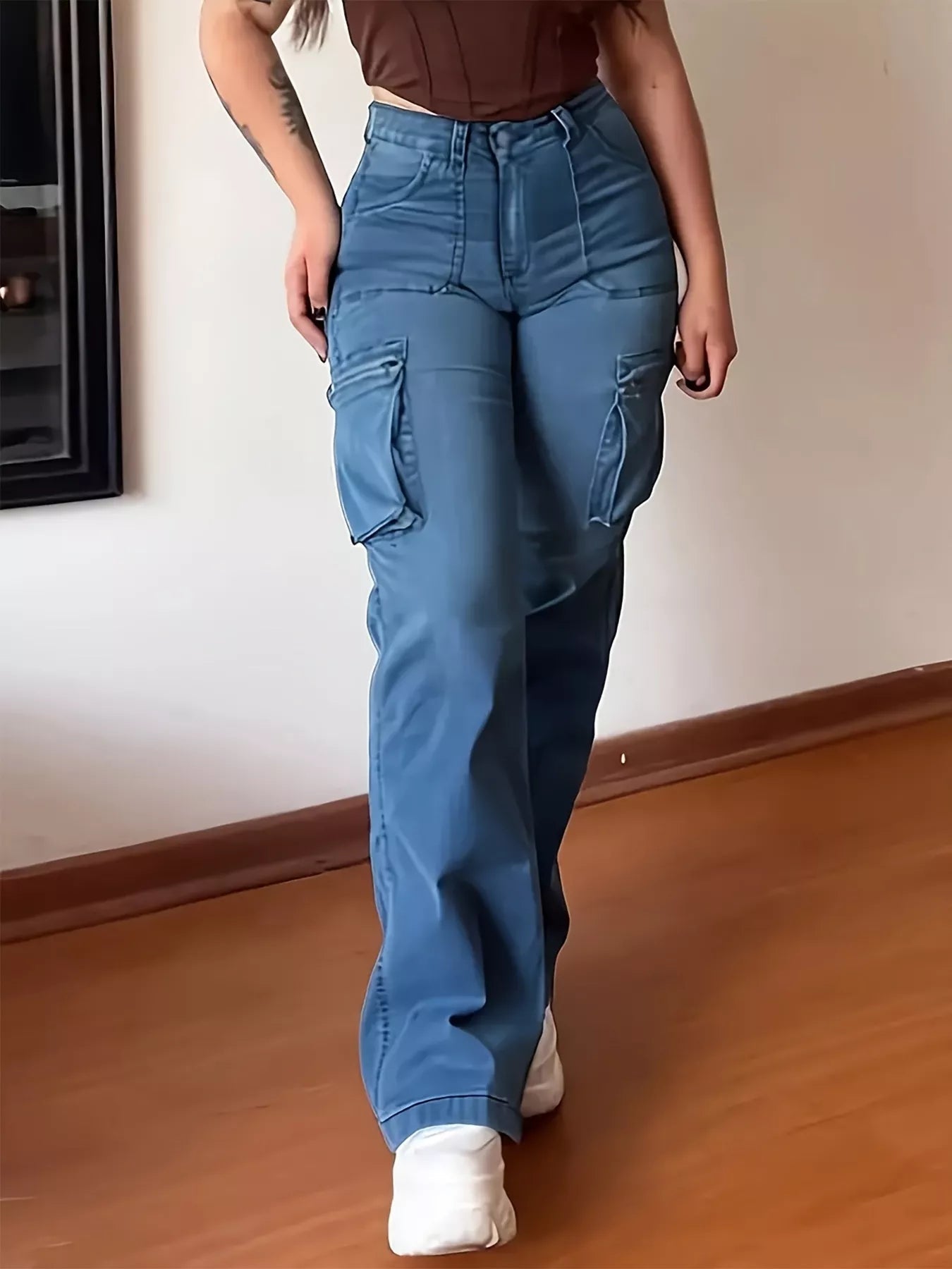 Plus Size High Waisted Cargo Jeans Jeans