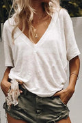 Deep V Neck Short Sleeve