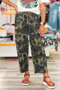 Barrel Drawstring Patch Pocket Print Camouflage Jeans