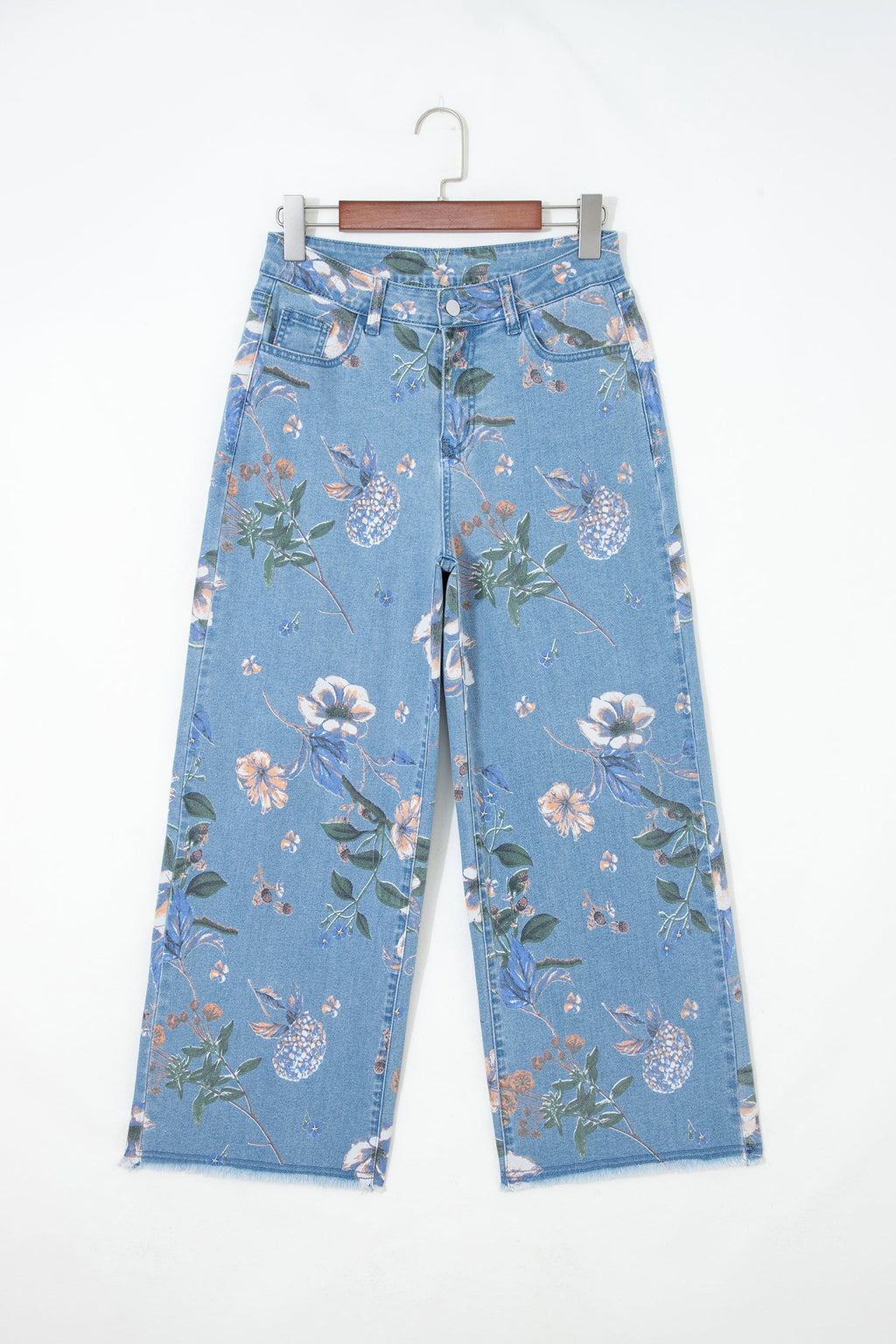 Frayed Floral Print Retro Hem Shift Jeans