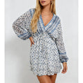 Metallic Thread V Neck Waist Mini Dress